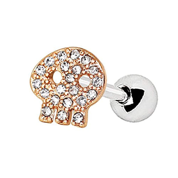 Rose Gold Plated Gleaming Skull WildKlass Cartilage Earring-WildKlass Jewelry