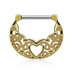 Filigree with Hollow Heart Center 316L Surgical Steel WildKlass Nipple Clickers-WildKlass Jewelry