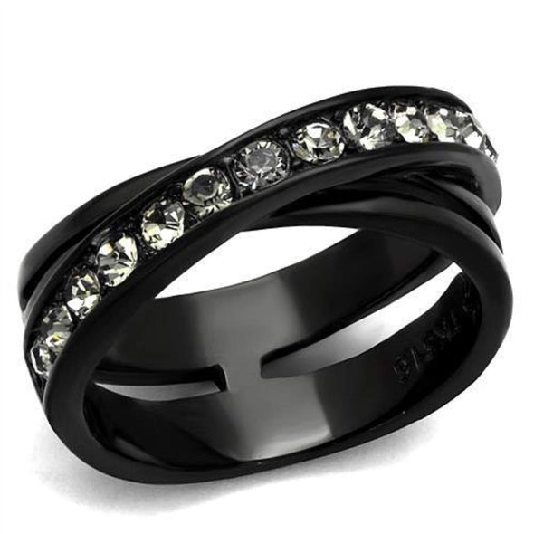 WildKlass Stainless Steel Ring IP Women Top Grade Crystal Black Diamond-WildKlass Jewelry