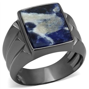 WildKlass Stainless Steel Ring IP Light Black (IP Gun) Men Semi-Precious Capri Blue-WildKlass Jewelry