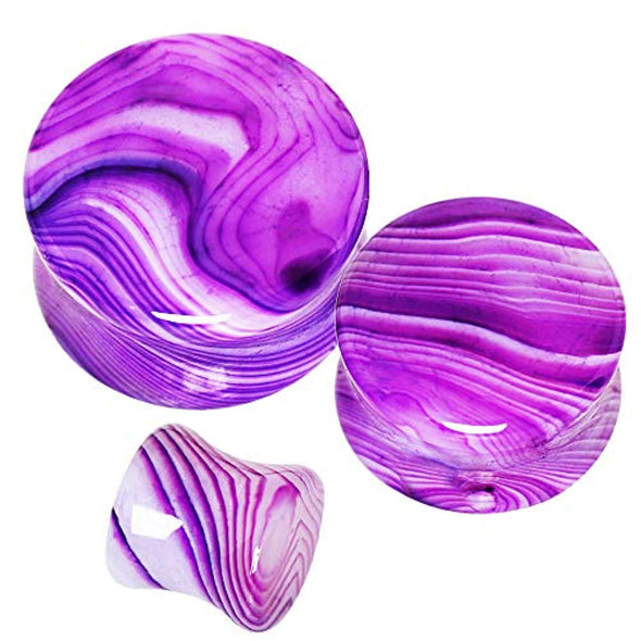 Natural Purple Stripe Agate Saddle Stone WildKlass Plug-WildKlass Jewelry