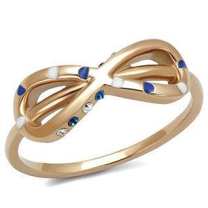 WildKlass Stainless Steel Ring IP Rose Gold Women Top Grade Crystal Sapphire-WildKlass Jewelry