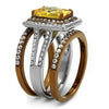 WildKlass Stainless Steel Ring Two Tone IP Light Brown (IP Light Coffee) Women AAA Grade CZ Topaz-WildKlass Jewelry
