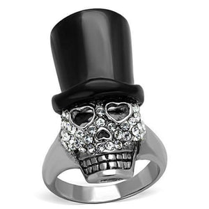 WildKlass Stainless Steel Ring Two-Tone IP Black Women Top Grade Crystal Clear-WildKlass Jewelry