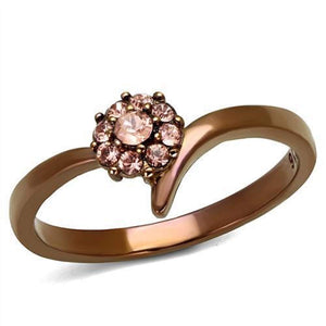 WildKlass Stainless Steel Ring IP Coffee Light Women Top Grade Crystal Light Peach-WildKlass Jewelry