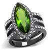 WildKlass Stainless Steel Ring IP Light Black (IP Gun) Women Synthetic Peridot-WildKlass Jewelry