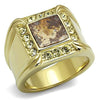 WildKlass Stainless Steel Ring IP GoldMen Semi-Precious Smoked Quartz-WildKlass Jewelry