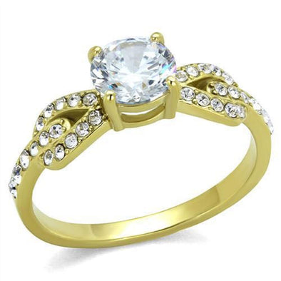 WildKlass Stainless Steel Ring IP Gold Women AAA Grade CZ Clear-WildKlass Jewelry