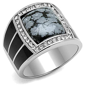 WildKlass Stainless Steel Ring High Polished Men Semi-Precious Jet-WildKlass Jewelry