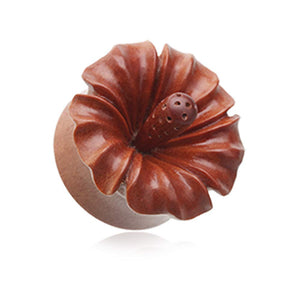 Hibiscus Flower Natural Sawo Wood Ear Gauge WildKlass Plug-WildKlass Jewelry