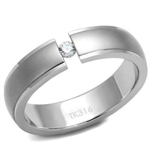 WildKlass Stainless Steel Ring High Polished Men AAA Grade CZ Clear-WildKlass Jewelry