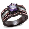 WildKlass Stainless Steel Ring IP Dark Brown (IP Coffee) Women AAA Grade CZ Amethyst-WildKlass Jewelry