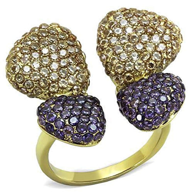 WildKlass Stainless Steel Ring IP Gold Women AAA Grade CZ Multi Color-WildKlass Jewelry