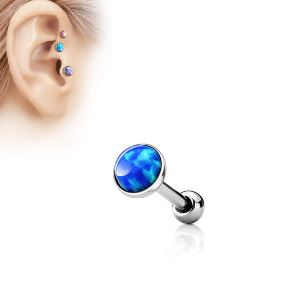 Opal Set Flat Top 316L Surgical Steel WildKlass Cartilage/Tragus Barbell-WildKlass Jewelry