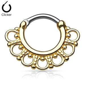 Tribal Filigree Fan Round Top 316L Surgical Steel Nose WildKlass Septum Clicker Rings-WildKlass Jewelry