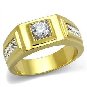 WildKlass Stainless Steel Ring Two-Tone IP Gold Men AAA Grade CZ Clear-WildKlass Jewelry