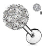 CZ Paved 6mm Ball Top 316L Surgical Steel WildKlass Internally Threaded Labret, Monroe, Ear Cartilage Studs-WildKlass Jewelry