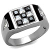 WildKlass Stainless Steel Ring High Polished Men AAA Grade CZ Jet-WildKlass Jewelry