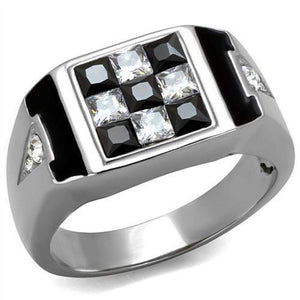 WildKlass Stainless Steel Ring High Polished Men AAA Grade CZ Jet-WildKlass Jewelry