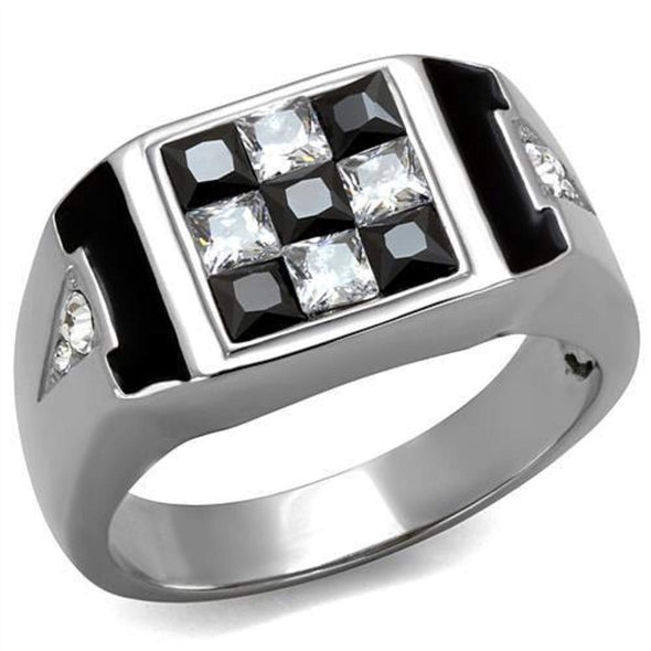 WildKlass Stainless Steel Ring High Polished Men AAA Grade CZ Jet-WildKlass Jewelry