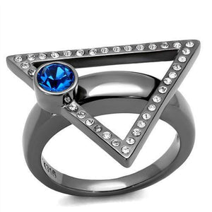 WildKlass Stainless Steel Ring IP Light Black (IP Gun) Women Top Grade Crystal Capri Blue-WildKlass Jewelry