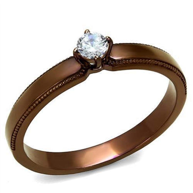 WildKlass Stainless Steel Ring IP Coffee Light Women AAA Grade CZ Clear-WildKlass Jewelry