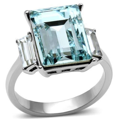 WildKlass Stainless Steel Ring High Polished Women Top Grade Crystal Sea Blue-WildKlass Jewelry