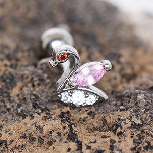 316L Stainless Steel Jeweled Swan WildKlass Cartilage Earring-WildKlass Jewelry