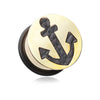 Golden Leather Filled Anchor Ear Gauge WildKlass Plug-WildKlass Jewelry