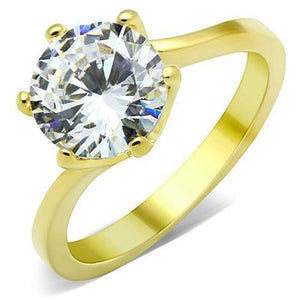 WildKlass Stainless Steel Solitaire Ring IP Gold Women AAA Grade CZ Clear-WildKlass Jewelry