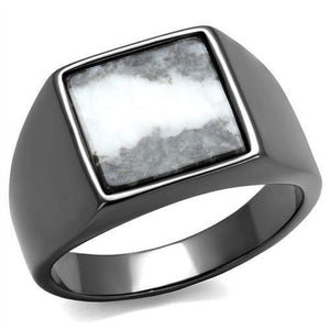 WildKlass Stainless Steel Ring IP Light Black (IP Gun) Men Semi-Precious Gray-WildKlass Jewelry