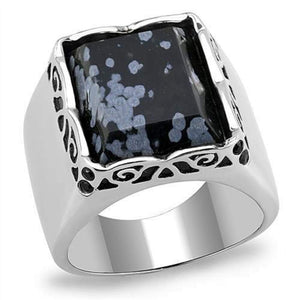 WildKlass Stainless Steel Ring High Polished Men Semi-Precious Jet-WildKlass Jewelry