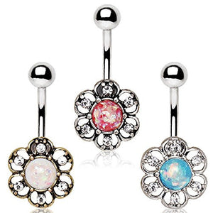 316L Stainless Steel Synthetic Opal Floral WildKlass Navel Ring-WildKlass Jewelry