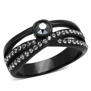 WildKlass Stainless Steel Ring IP Black Women Top Grade Crystal Hematite-WildKlass Jewelry