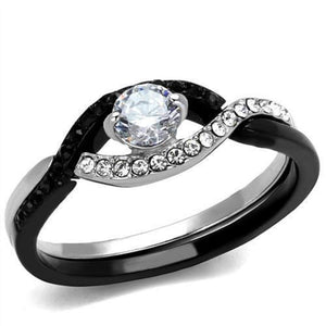 WildKlass Stainless Steel Ring Two-Tone IP Black Women AAA Grade CZ Clear-WildKlass Jewelry