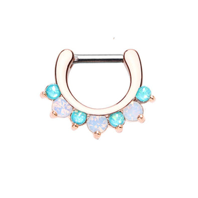 Rose Gold Prong White Opal Gem Precia WildKlass Septum Clicker-WildKlass Jewelry