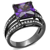 WildKlass Stainless Steel Ring IP Light Black (IP Gun) Women AAA Grade CZ Amethyst-WildKlass Jewelry