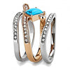 WildKlass Stainless Steel Ring Two-Tone IP Rose Gold Women Synthetic Sea Blue-WildKlass Jewelry