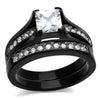 WildKlass Stainless Steel Ring Two-Tone IP Black Women AAA Grade CZ Clear-WildKlass Jewelry
