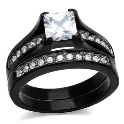 WildKlass Stainless Steel Ring Two-Tone IP Black Women AAA Grade CZ Clear-WildKlass Jewelry
