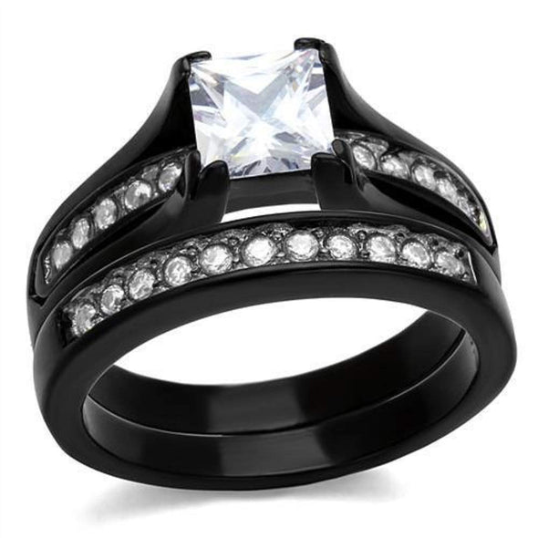 WildKlass Stainless Steel Ring Two-Tone IP Black Women AAA Grade CZ Clear-WildKlass Jewelry