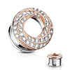 Gem Paved Braided Swirl Front 316L Surgical Steel WildKlass Double Flared Tunnel-WildKlass Jewelry