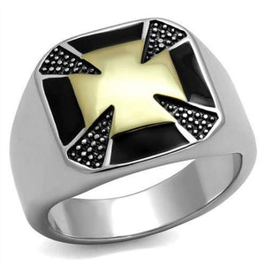WildKlass Stainless Steel Ring Two-Tone IP Gold Men Epoxy Jet-WildKlass Jewelry
