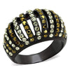 WildKlass Stainless Steel Ring IP Black Women Top Grade Crystal Multi Color-WildKlass Jewelry