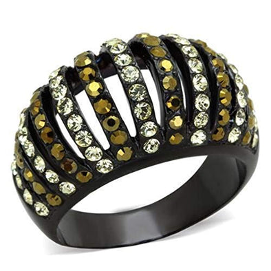 WildKlass Stainless Steel Ring IP Black Women Top Grade Crystal Multi Color-WildKlass Jewelry