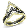 WildKlass Stainless Steel Ring IP Gold+ IP Black Women Top Grade Crystal Clear-WildKlass Jewelry