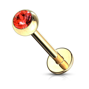 Gold Plated Over 316L Surgical Steel WildKlass Labret Studs with Press Fit Jeweled Ball-WildKlass Jewelry