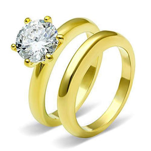 WildKlass Stainless Steel Wedding Ring IP Gold Women AAA Grade CZ Clear-WildKlass Jewelry