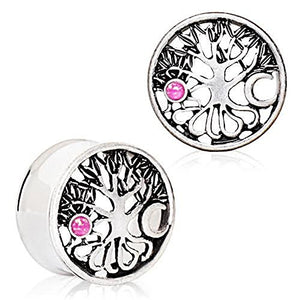 316L Stainless Steel Tree of Life Tunnel WildKlass Plug with Sun & Moon-WildKlass Jewelry
