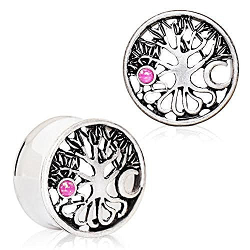 316L Stainless Steel Tree of Life Tunnel WildKlass Plug with Sun & Moon-WildKlass Jewelry
